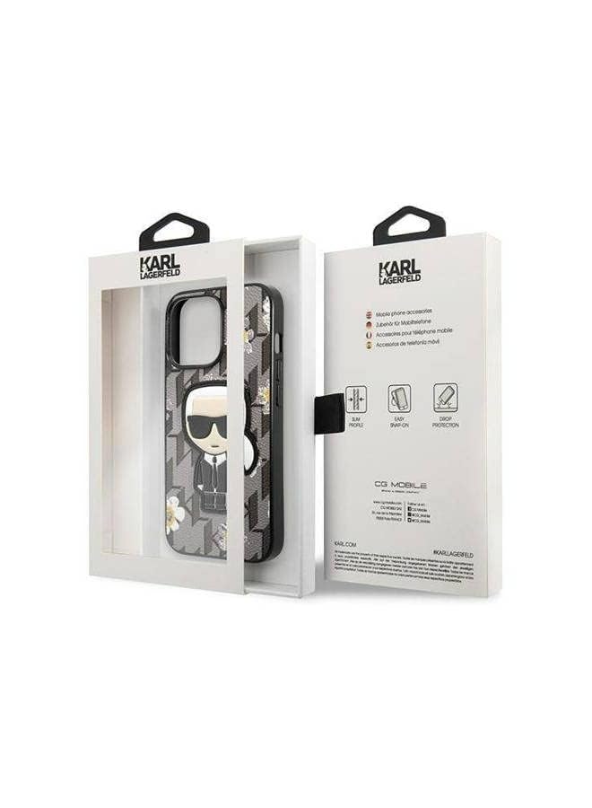 Pu Flower Mono With Ikonik Stitched Patch Hard Case For Iphone 13 Pro Grey - Image 2