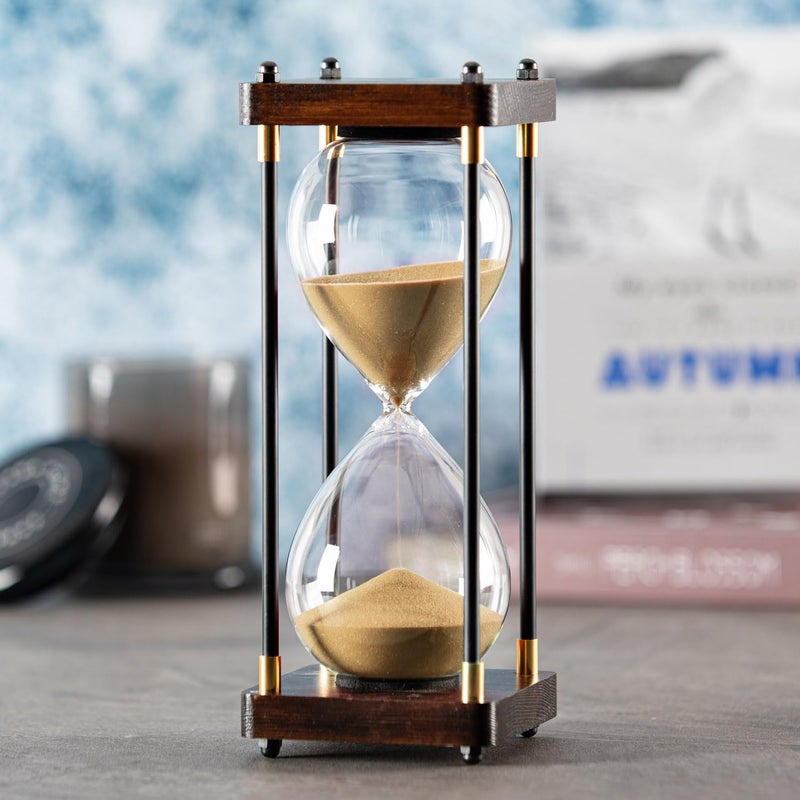 Large Hourglass Timer 60 Minute Decorative Wooden Sand Timer with Golden Sand 1 Hour Sand Clock