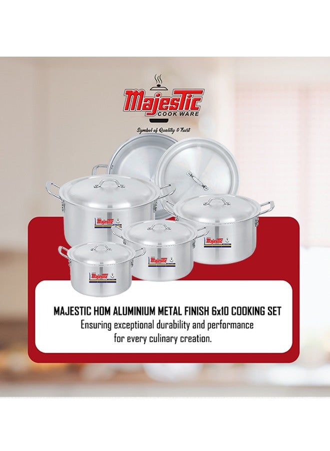 Majestic HOM 6x10 Aluminium Cookware Set – 5 Pcs Extra Large Stock Pots with Lids, Sizes 30-41 cm (12.5-29.5 Ltr), Ideal for Commercial Cooking & Large Meal Prep, Heavy Gauge, Durable Construction