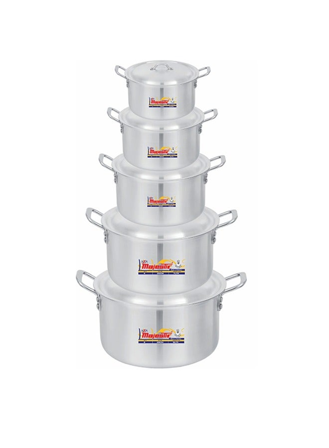 Majestic HOM 6x10 Aluminium Cookware Set – 5 Pcs Extra Large Stock Pots with Lids, Sizes 30-41 cm (12.5-29.5 Ltr), Ideal for Commercial Cooking & Large Meal Prep, Heavy Gauge, Durable Construction