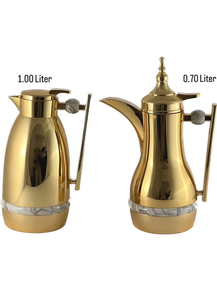 Homemaker 2-Piece Premium Gold Tea & Coffee Flask Set – 0.7L & 1L | Glass Inner, ABS Body, Asbestos-Free | Long-Lasting Heat & Cold Retention, Easy-Pour Stylish Design  - Image 1