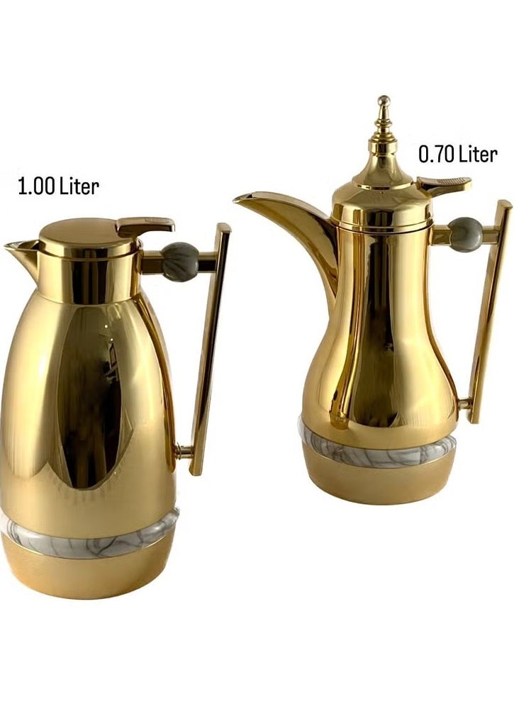 Homemaker 2-Piece Premium Gold Tea & Coffee Flask Set – 0.7L & 1L | Glass Inner, ABS Body, Asbestos-Free | Long-Lasting Heat & Cold Retention, Easy-Pour Stylish Design  - Image 2