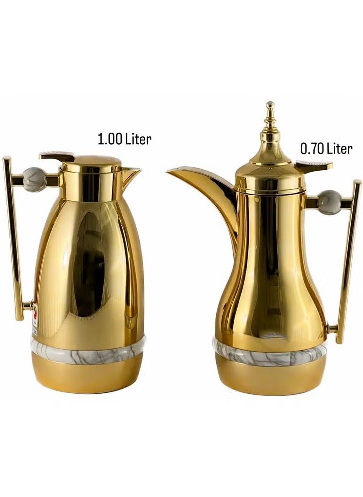 Homemaker 2-Piece Premium Gold Tea & Coffee Flask Set – 0.7L & 1L | Glass Inner, ABS Body, Asbestos-Free | Long-Lasting Heat & Cold Retention, Easy-Pour Stylish Design  - Image 3