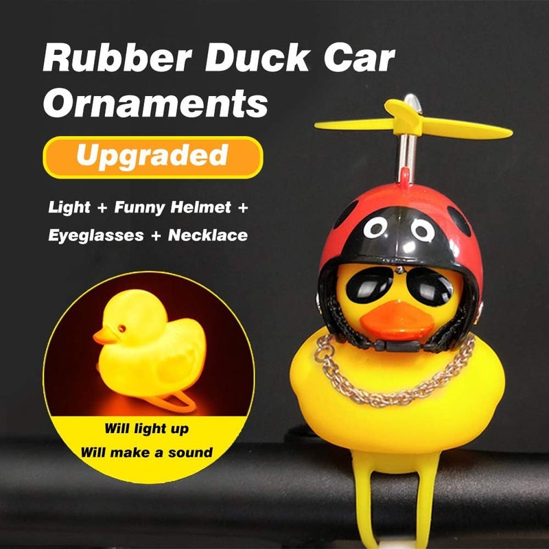wonuu Rubber Duck Car Ornaments, 2Pcs Yellow Duck Car Dashboard Decorations Squeeze Duck Bicycle Horns with Propeller Helmet - Image 4