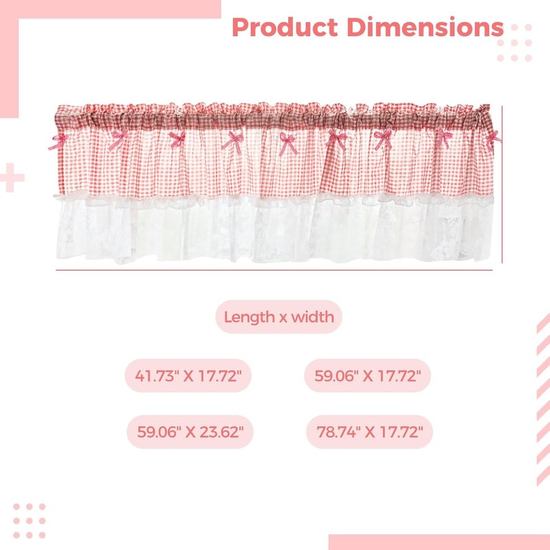 Buffalo Check Valance with Lace Trim, Plaid Valance for Curtain, Short Window Curtain with Bowknot and Ruffle, Gingham Curtain for Cafe Kitchen Outdoor Bathroom Restaurant, 42 X 18 in - Image 4