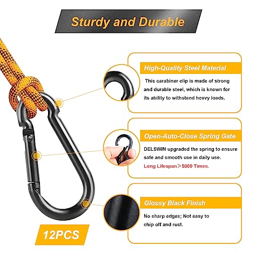 DELSWIN 12 Pcs Carabiner Clip Spring Snap Hook - M4 1.57 Inch Heavy Duty Snap Hooks Quick Link for Bird Feeders or Dog Leash & Harness, 110 lbs Capacity - Image 3