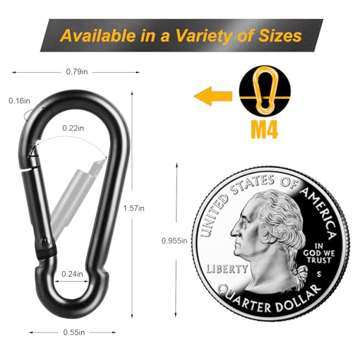 DELSWIN 12 Pcs Carabiner Clip Spring Snap Hook - M4 1.57 Inch Heavy Duty Snap Hooks Quick Link for Bird Feeders or Dog Leash & Harness, 110 lbs Capacity - Image 2