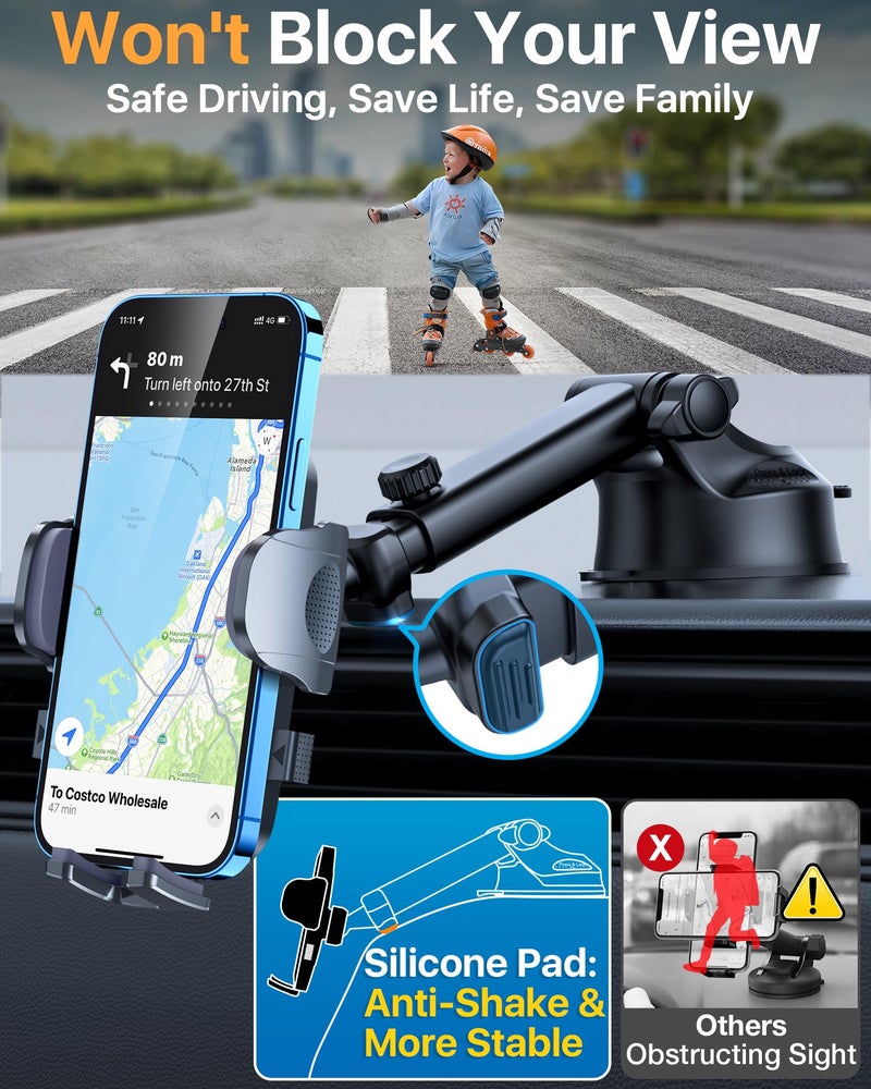 HTU ã€98+LBS Strongest Suction & Military-Gradeã€‘ Ultimate Car Phone Mountã€Patent & Safety Certsã€‘ Cell Phone Holder Truck Stand for Dashboard Windshield Vent for iPhone 17 Pro Max 16 15 Samsung (Black) - Image 2