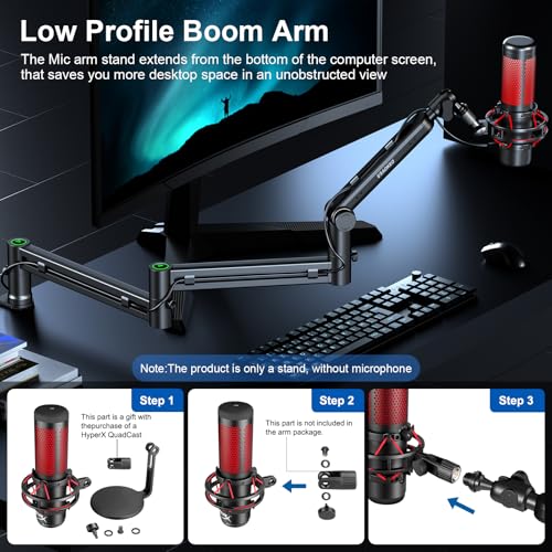 Aokeo Microphone Arm,Aokeo AK-58i Desk Low Profile Mic Boom Arm Stand,Suitable For Blue Yeti,Snowball iCE,HyperX QuadCast,SoloCast,Elgato Wave,Etc - Image 2