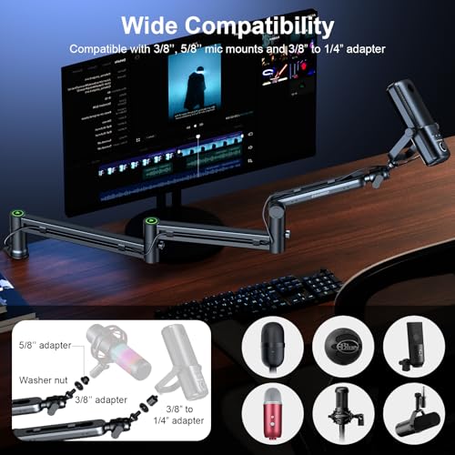 Aokeo Microphone Arm,Aokeo AK-58i Desk Low Profile Mic Boom Arm Stand,Suitable For Blue Yeti,Snowball iCE,HyperX QuadCast,SoloCast,Elgato Wave,Etc - Image 5