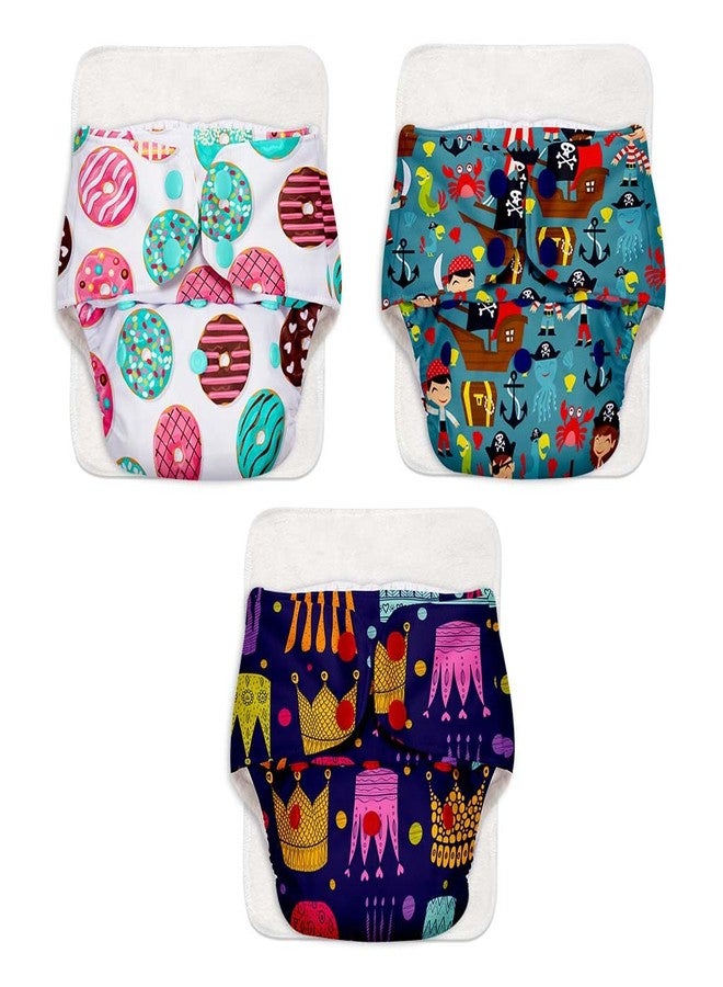 Superbottoms BASIC Assorted Pack of 3 Diapers with 3 Dry feel Inserts - Freesize cloth diapers | Reusable cloth diapers for babies - Fits babies from 0-3 years - 5-17kgs | Option 3 - Image 1