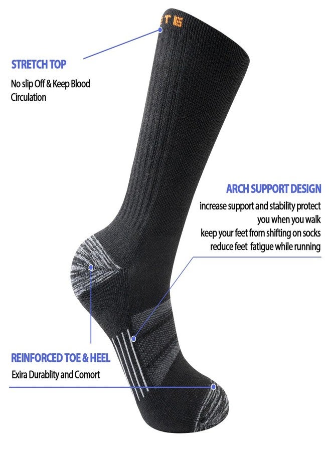 JOYNÉE 5 Pairs Mens Lightweight Athletic Crew Cushioned Breathable Work High Calf Long Boot Socks,Black,Sock Size:10-13 - Image 3