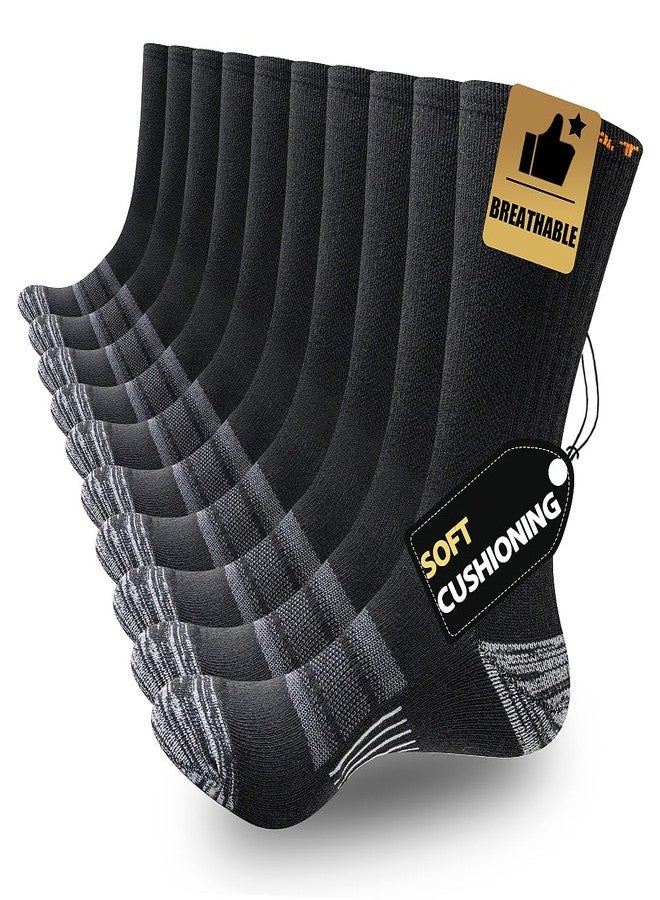 JOYNÉE 5 Pairs Mens Lightweight Athletic Crew Cushioned Breathable Work High Calf Long Boot Socks,Black,Sock Size:10-13 - Image 1