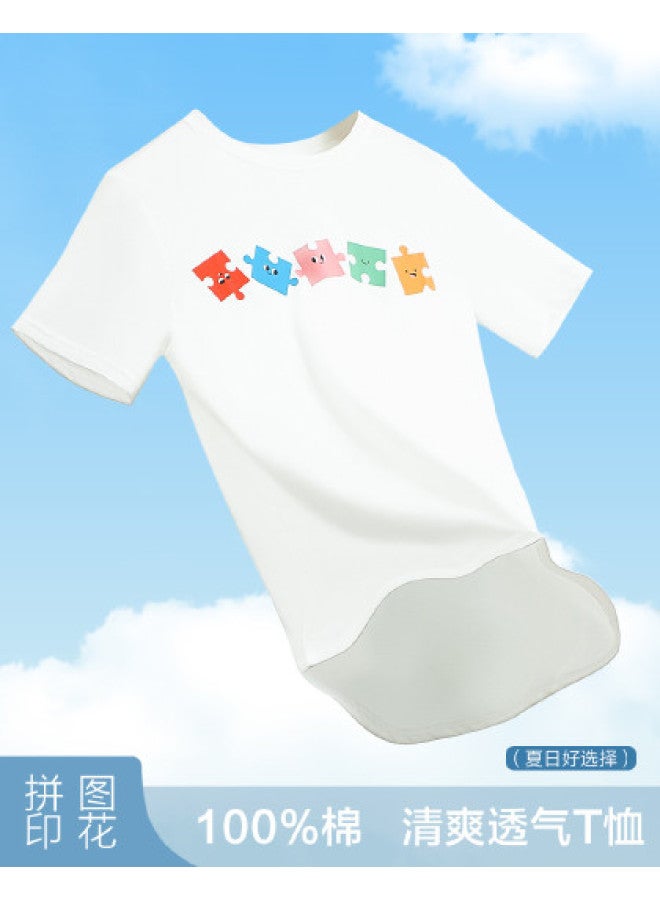 Red Bean تي شيرت قصير الأكمام من القطن الخالص للنساء، قمة مطبوعة لصيف، تي شيرت دائري العنق للتكديس - Image 1