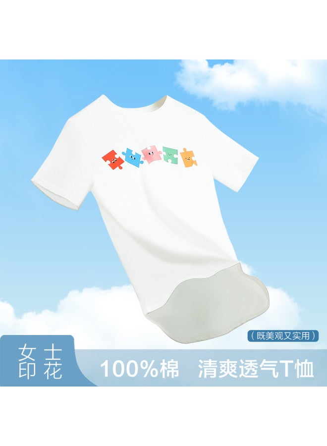 Red Bean تي شيرت قصير الأكمام من القطن الخالص للنساء، قمة مطبوعة لصيف، تي شيرت دائري العنق للتكديس - Image 3