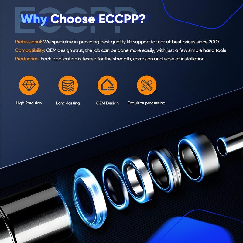 ECCPP Lift Supports Set of 6 for 1999-2004 Jeep Grand Cherokee - 2 Hood, 2 Liftgate, 2 Window Struts Gas Springs Shocks - Image 5