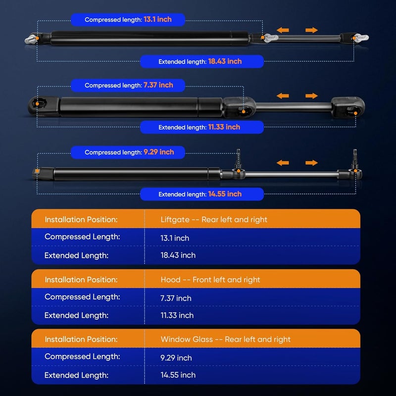ECCPP Lift Supports Set of 6 for 1999-2004 Jeep Grand Cherokee - 2 Hood, 2 Liftgate, 2 Window Struts Gas Springs Shocks - Image 3