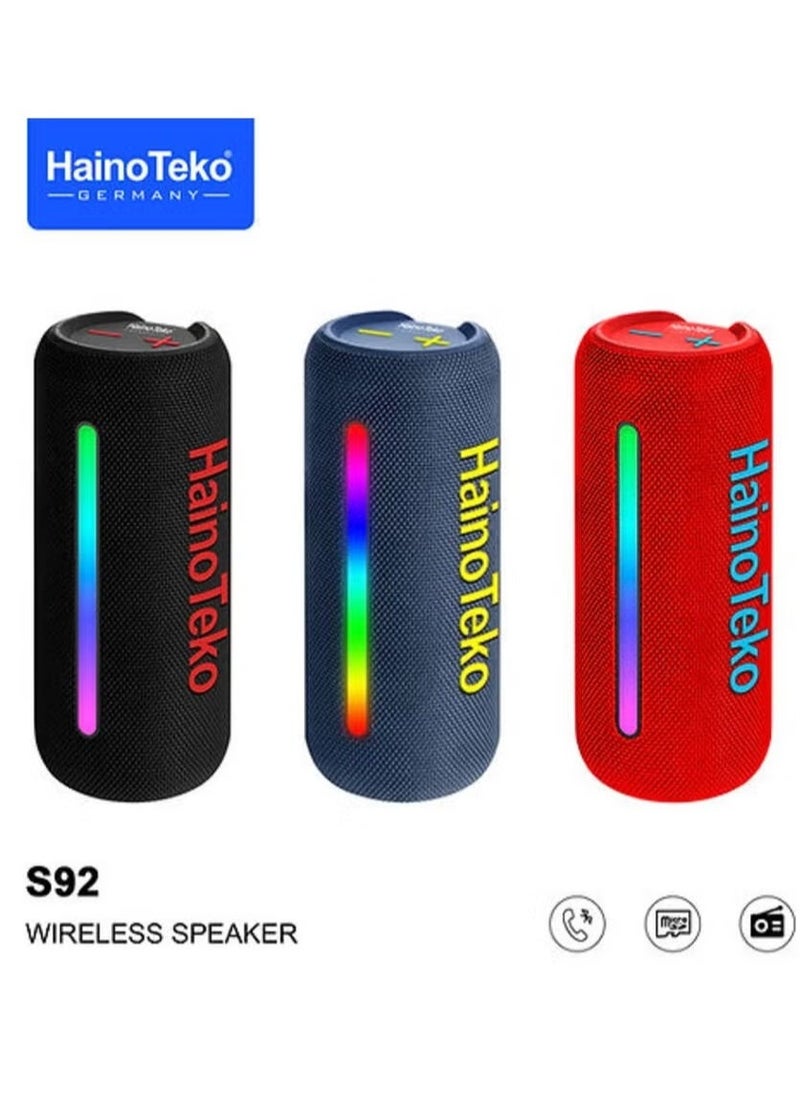 Haino Teko - S92 Portable Wireless Speaker with High Bass Sound Quality – Multi-Functional Button Control, LED Light, Compact Design, Ideal for Parties and Outdoor Activities – Black - Image 1