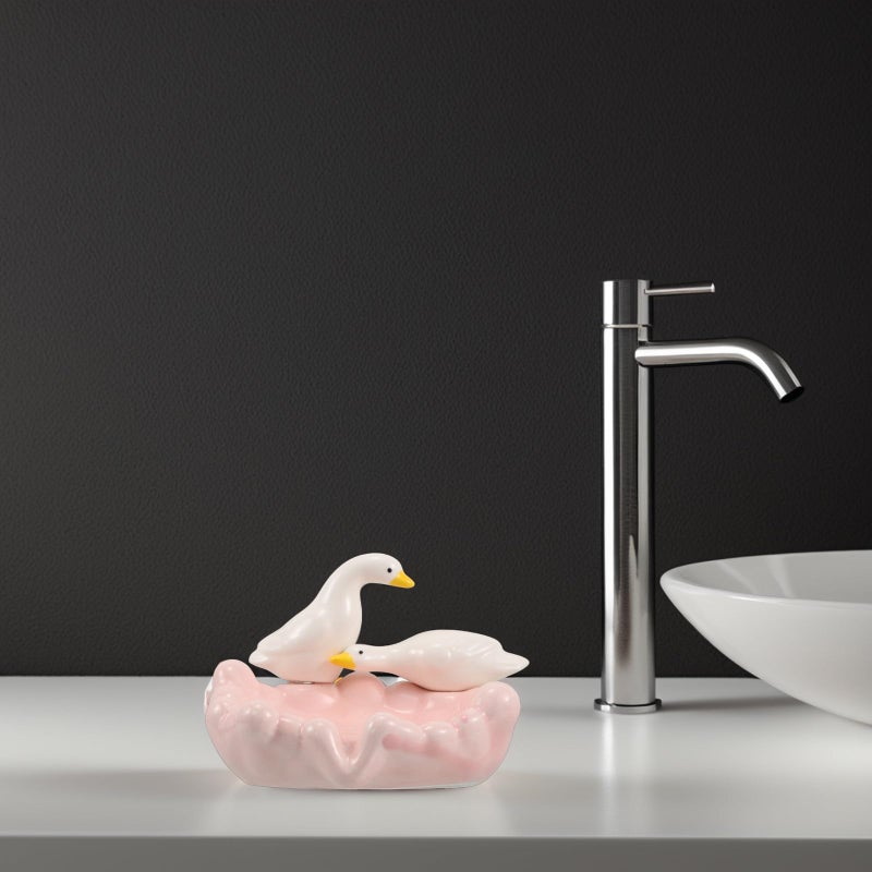 Ceramic Duck Soap Dish with Self Draining Design for Bathroom Sink Shower Washbasin - Image 5