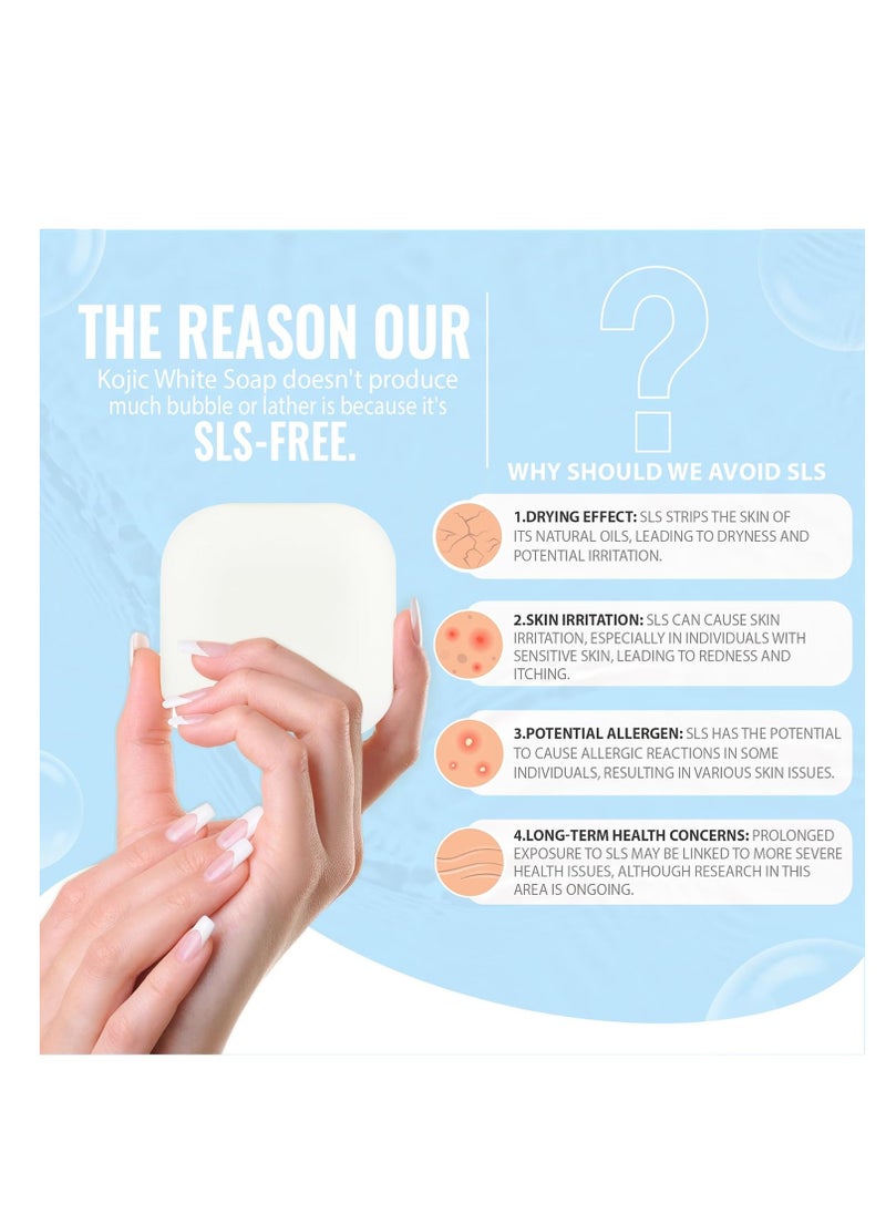 Koji White Kojic Acid & Glutathione Skin Brightening Soap for Body & Face Exfoliating, Hydrating and Cleansing Bar for Reduce the Appearance of Fine Lines and Wrinkles, Vegan, 2.82 oz (2 Bars)