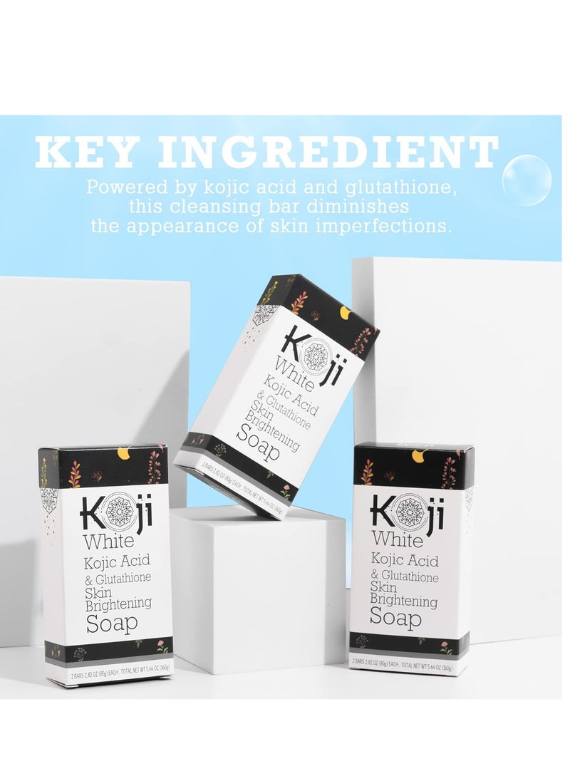 Koji White Kojic Acid & Glutathione Skin Brightening Soap for Body & Face Exfoliating, Hydrating and Cleansing Bar for Reduce the Appearance of Fine Lines and Wrinkles, Vegan, 2.82 oz (2 Bars)