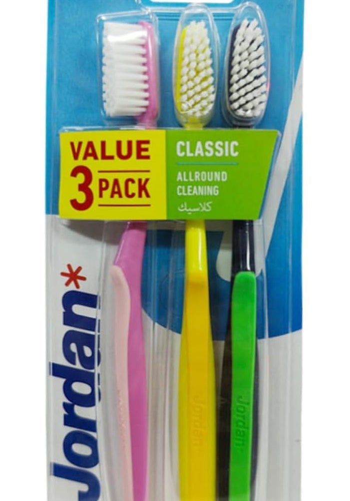 Jordan Classic Toothbrush Medium Assorted Colors, 3 Pcs