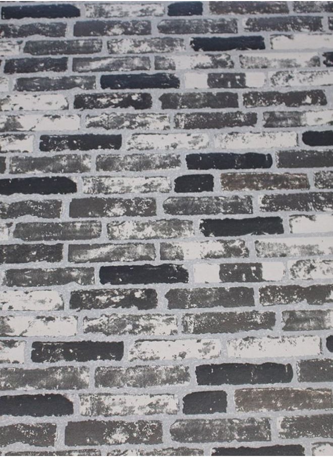 QiaoKai Vintage 3D Retro Brick Pattern Wallpaper Black/Grey/White 53x1000cm  - Image 1
