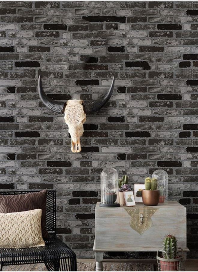 QiaoKai Vintage 3D Retro Brick Pattern Wallpaper Black/Grey/White 53x1000cm  - Image 2