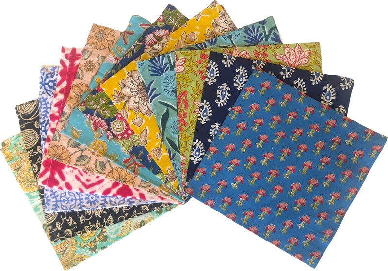 AVKA Studio Craftbot Assorted Indian Cloth Napkins  Block Print 100 Cotton Fabric Napkins  18x18  Set of 12 Mixed Multicolor Dinner Napkins - Image 1