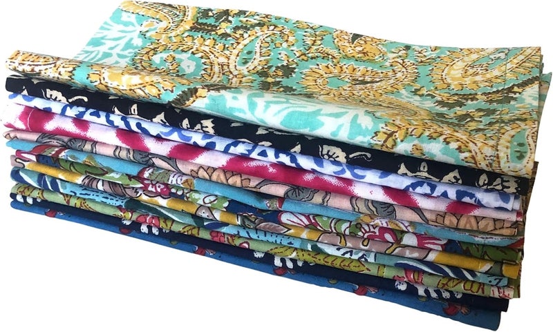 AVKA Studio Craftbot Assorted Indian Cloth Napkins  Block Print 100 Cotton Fabric Napkins  18x18  Set of 12 Mixed Multicolor Dinner Napkins - Image 2