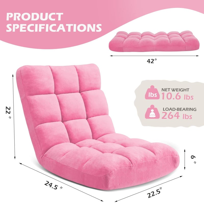Avocahom Folding Floor Gaming Chair 14-Poistion Cushioned Adjustable Floor Lazy Sofa Chair w/Breathable Cotton & Skin-Friendly Coral Velve for Adults & Kids Perfect for Reading Gaming Meditating, Pink - Image 3