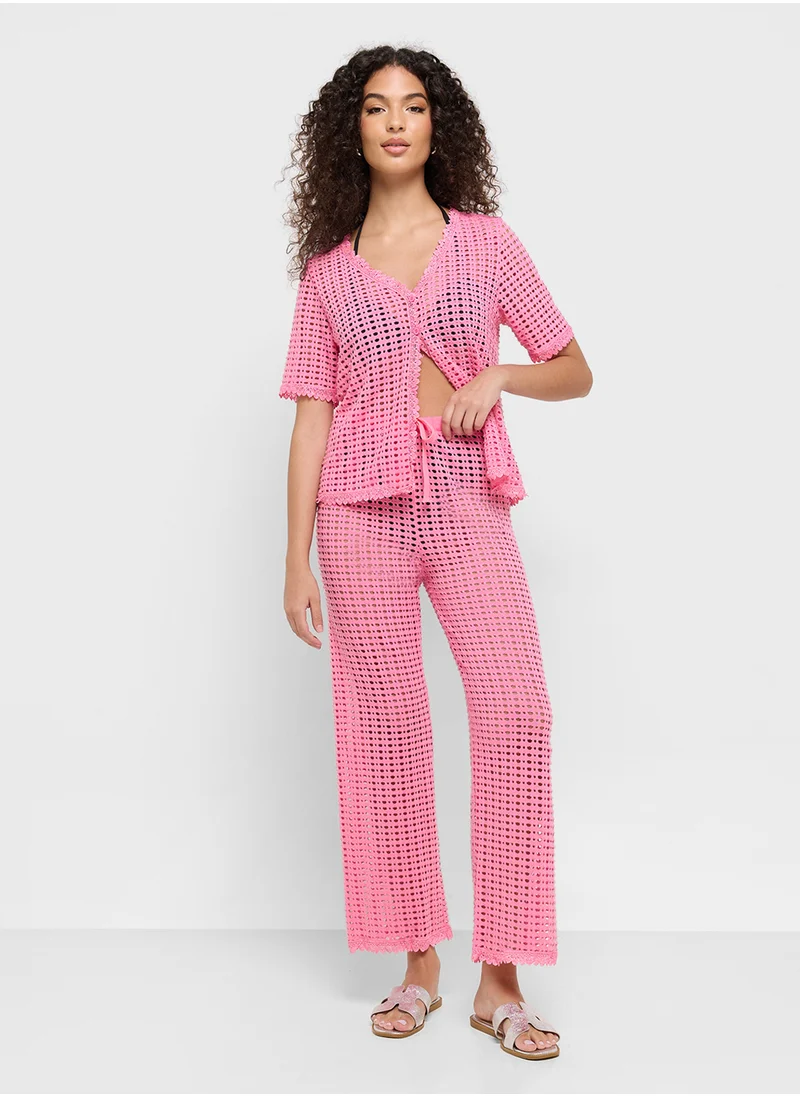 Ginger Crochet Knitted Button Up Top & Pant Co-Ord Set