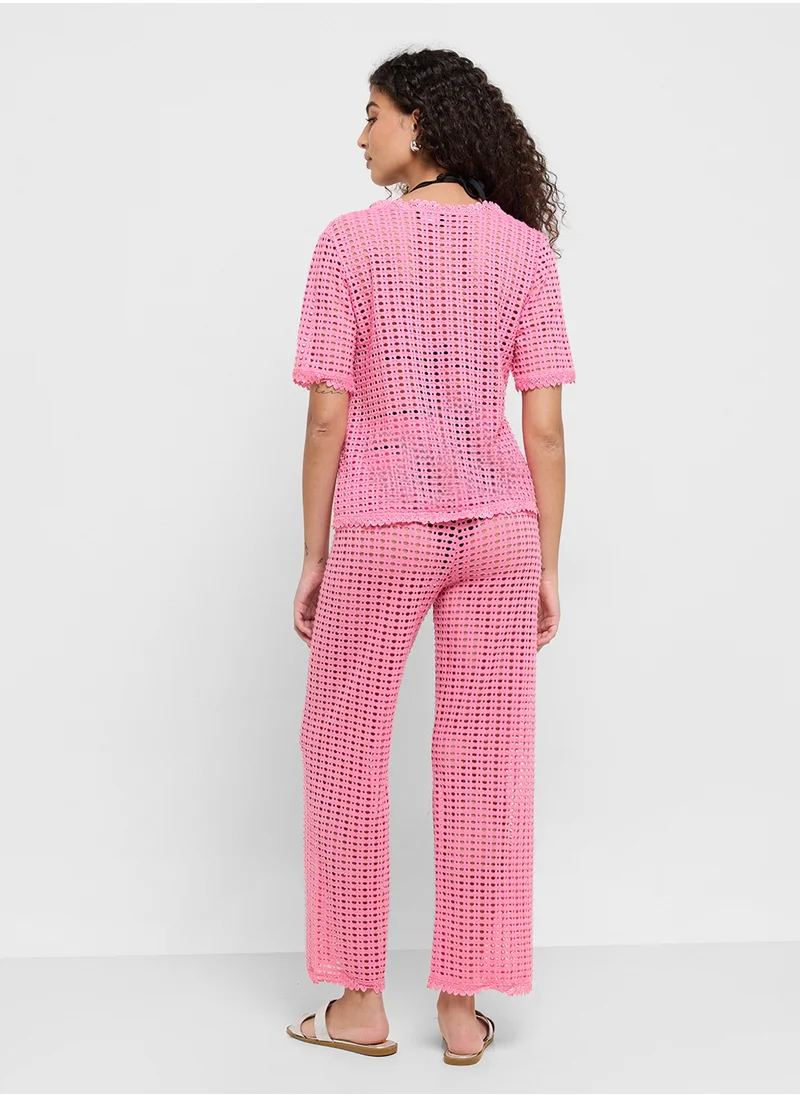 Ginger Crochet Knitted Button Up Top & Pant Co-Ord Set