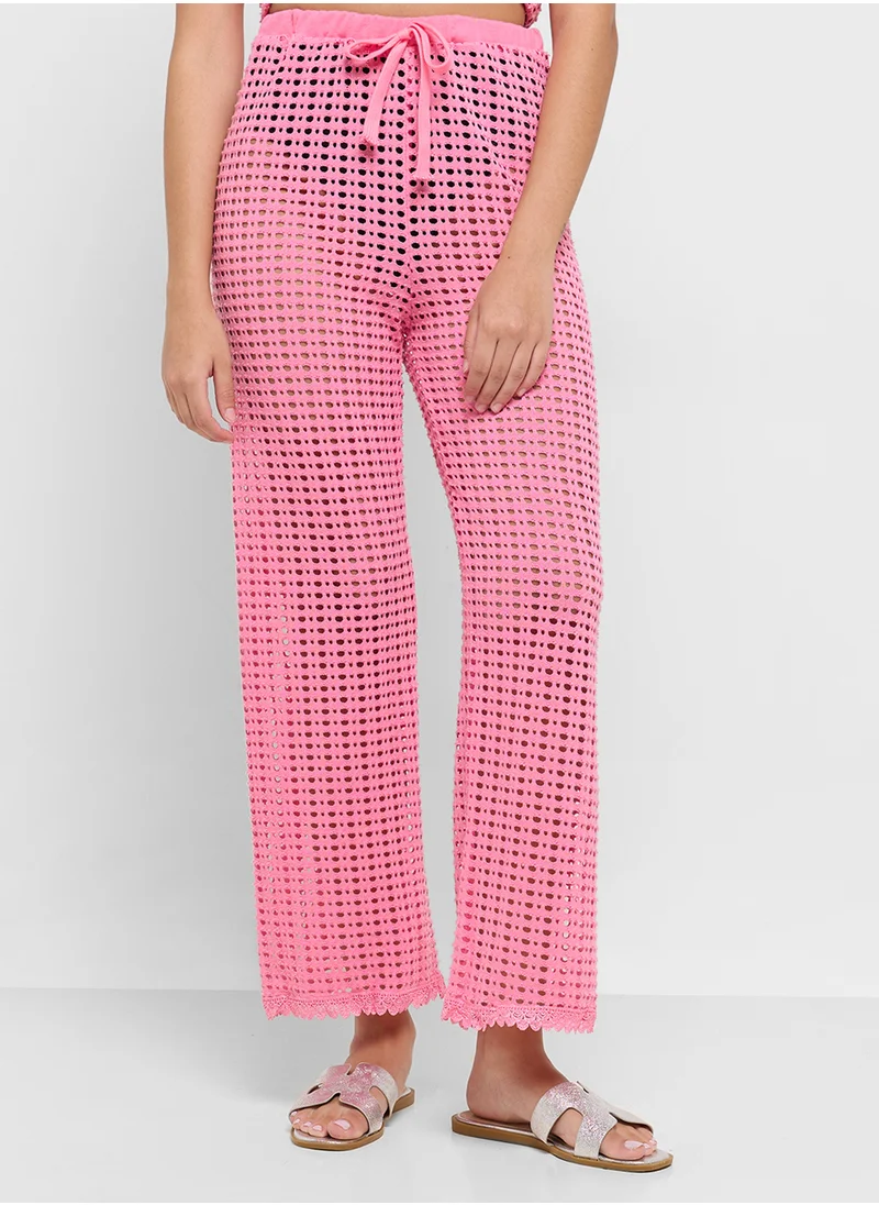 جينجر Crochet Knitted Button Up Top & Pant Co-Ord Set
