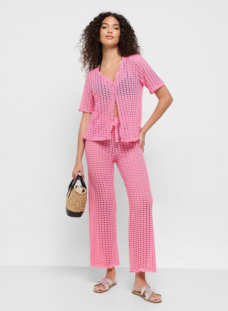 جينجر طقم بلوزة وسروال كروشيه بأزرار - Image 5