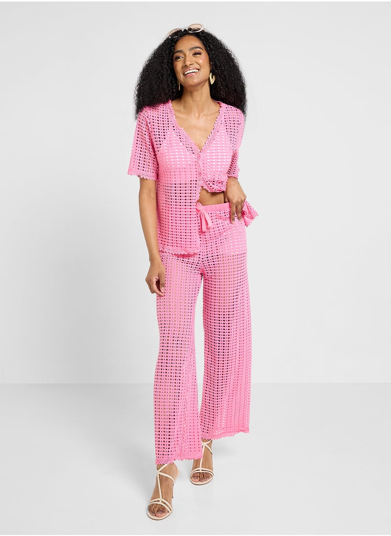 Ginger Crochet Knitted Button Up Top & Pant Co-Ord Set  - Image 5