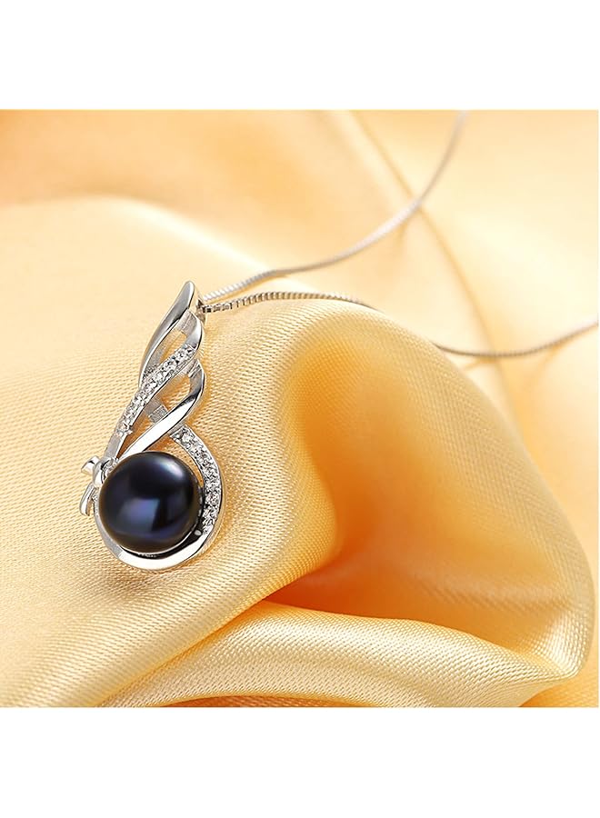 إيروريكس قلادة من اللؤلؤة المفردة للنساء قلادة من اللؤلؤ الأسود المتدلي | قلادة أنيقة بسلسلة قابلة للتعديل | قلادة من اللؤلؤ المطلي بالفضة عيار 18 قيراطًا للنساء - Image 3