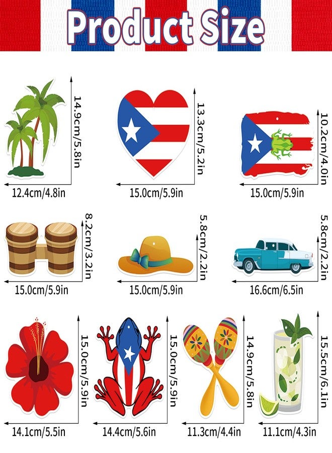 Geodurn 24 Pcs Puerto Rico Hanging Swirls Decorations, Red and Blue Foil Ceiling Swirls with Coquí Frog, Flag, Hibiscus, Maracas, and Tropical Design for Boricua Birthday, Fiesta, and Heritage Party Supplies - Image 2