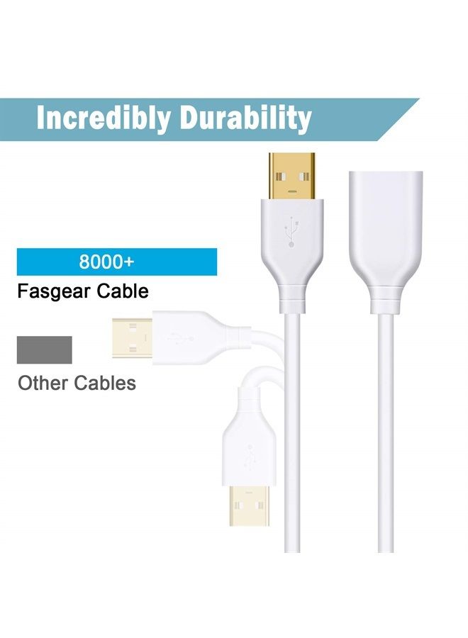 Fasgear كابل تمديد USB 2.0 من فيسجير: 10 أقدام كابل تمديد USB 2.0 نوع A ذكر إلى أنثى مع موصل مطلي بالذهب لنقل البيانات لمحرك USB/قرص صلب/فأرة/طابعة (أبيض) - Image 2