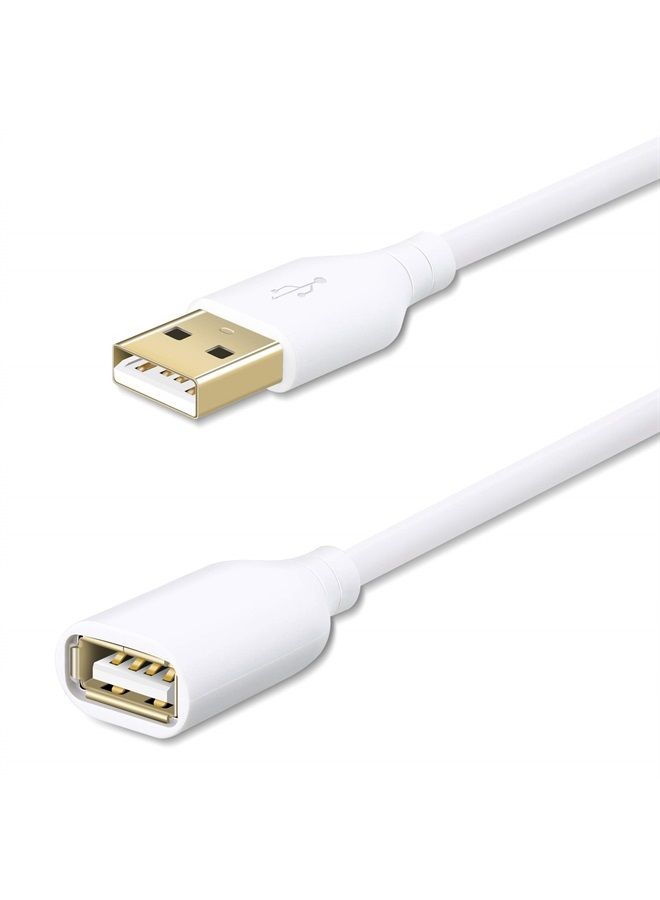 Fasgear كابل تمديد USB 2.0 من فيسجير: 10 أقدام كابل تمديد USB 2.0 نوع A ذكر إلى أنثى مع موصل مطلي بالذهب لنقل البيانات لمحرك USB/قرص صلب/فأرة/طابعة (أبيض) - Image 1