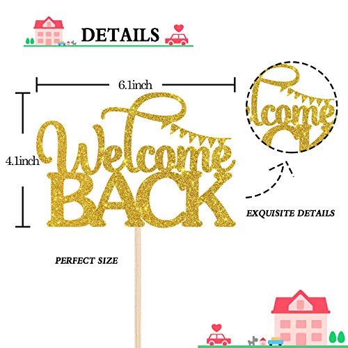 INNORU Gold Glitter Welcome Back Cake Topper for Welcome Home Party Cake Decor - Back to School - Retirement - New House - Housewarming - Classroom Party Cake Supplies - Image 2