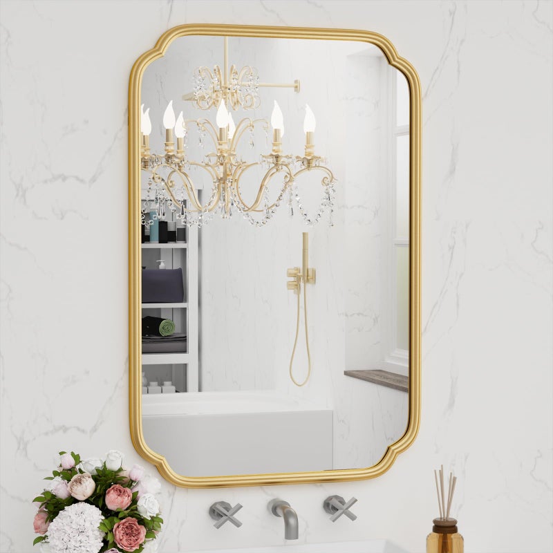 Ferytange Gold Bathroom Vanity Mirror for Wall 24" x 36" Modern Rounded Rectangle Mirror with Metal Framed Mirrors for Over Sink Wall Decorative (Horizontal/Vertical) - Image 1