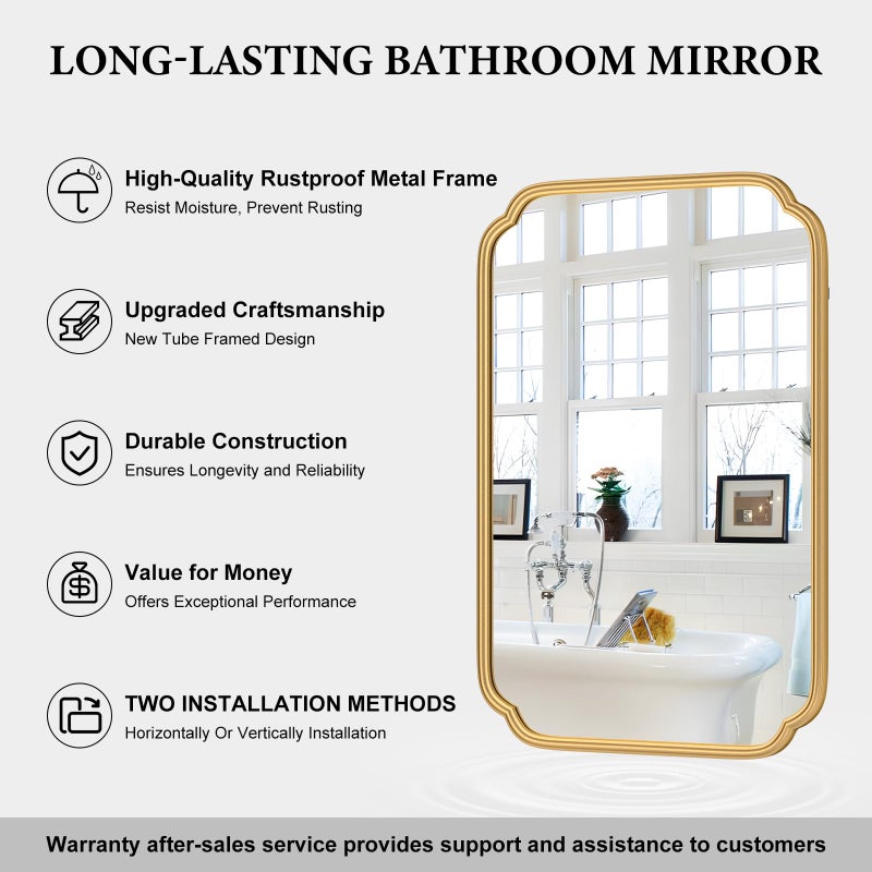 Ferytange Gold Bathroom Vanity Mirror for Wall 24" x 36" Modern Rounded Rectangle Mirror with Metal Framed Mirrors for Over Sink Wall Decorative (Horizontal/Vertical) - Image 5