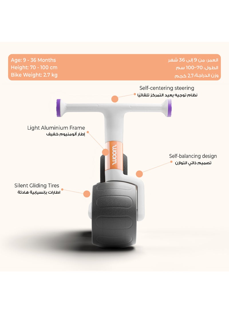 Woom WOW Self-Balancing, Balance Bike, Bicycle for Toddlers, Self-Centering Steering & Easy-Carry, 9–36 months (28–40 in), Pop Peach - Image 2