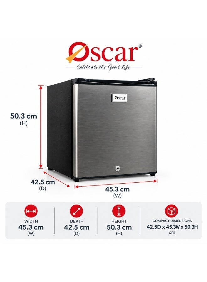 Oscar 50L Table Top Mini Refrigerator | Compact Single Door Fridge with Freezer | R600a Refrigerant | Lock & Key | Glass Shelf | Silver - OR65S1 | 1 Year Warranty - Image 3