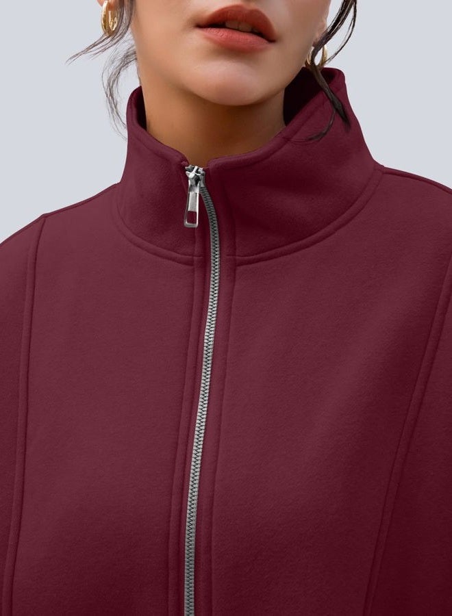 AUTOMET Womens Quarter Zip Oversized Sweatshirts Teen Fleece Pullover Hoodies 2025 Mock Neck Sweater Fall Workout Jacket, Winered, S - Image 5