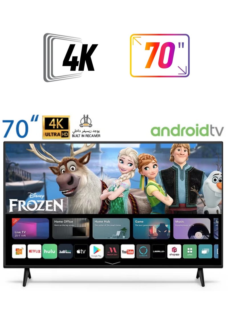 70-Inch Ultra HD 4K Smart Android with Built-in Receiver DTD70 Black - Image 1