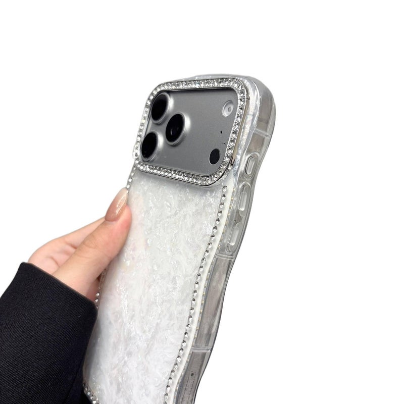 Acrylic Protective Case for iPhone 17 / 17 Air / 17 Pro / 17 Pro Max with Drop Protection and Wave Edge plus Shockproof plus Shell Pattern plus Crystal Rhinestone Lens Protection in Pink - Image 5