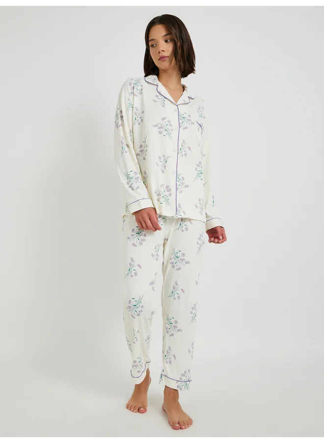 تايك تو Take Two Floral Print Long Sleeve Shirt and Pyjama Set