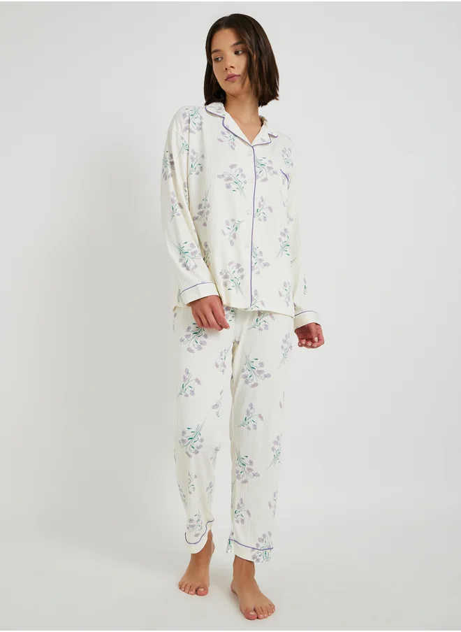Take Two Take Two Floral Print Long Sleeve Shirt and Pyjama Set